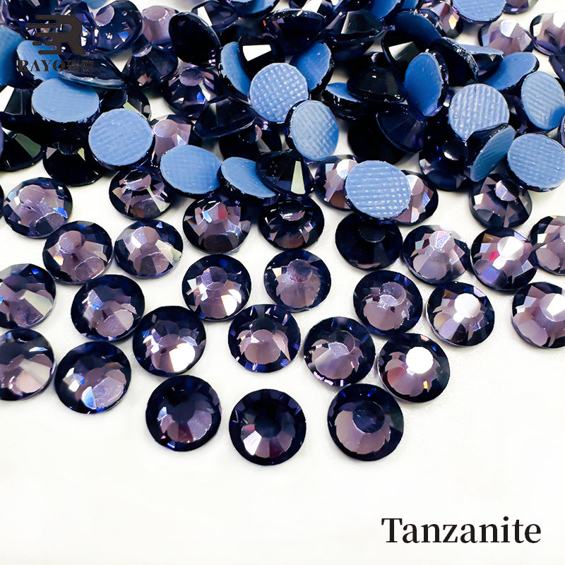 SS8 - Hot Fix Rhinestone _(Crystal Clear; Tanzanite; Lt Sapphire & Emerald) 12 Facet Cut A4 Quality